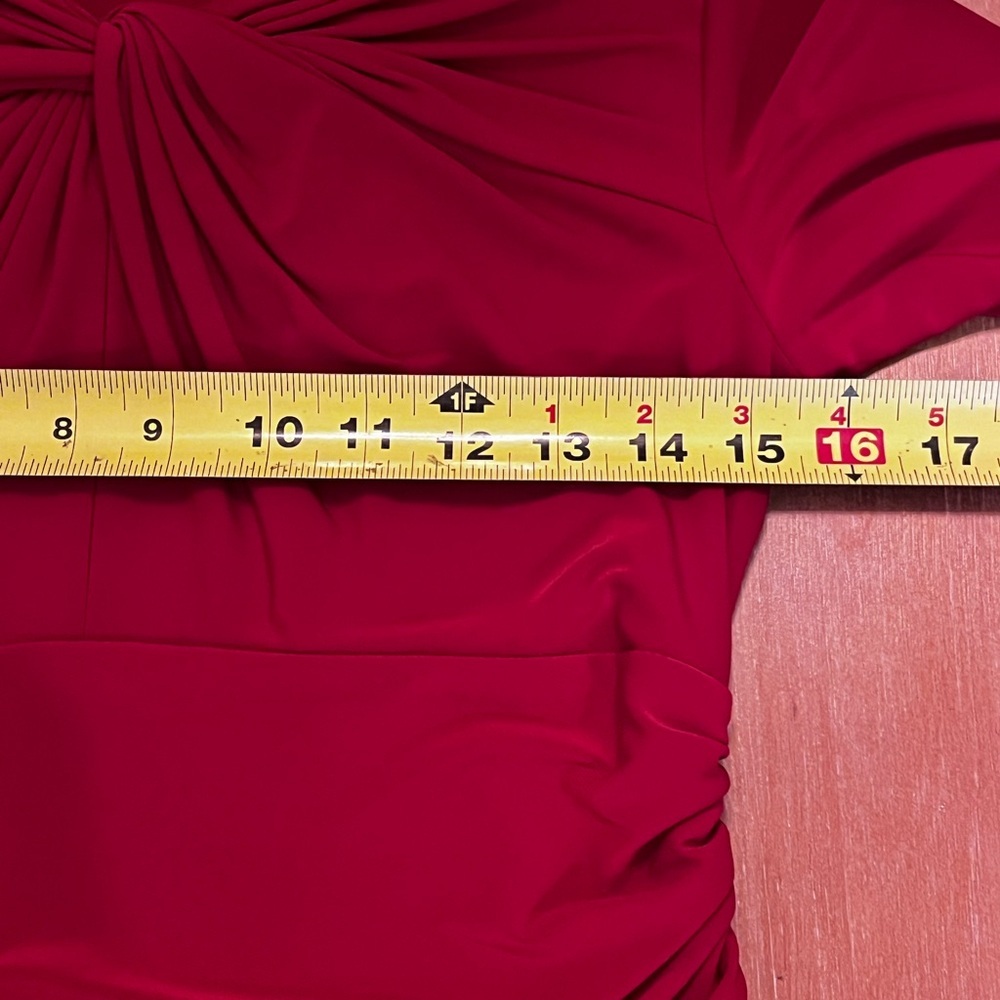 Lauren Ralph Lauren Red,twist neckline,Gathered Long Sleeve Midi Dress 6 - Picture 9 of 12